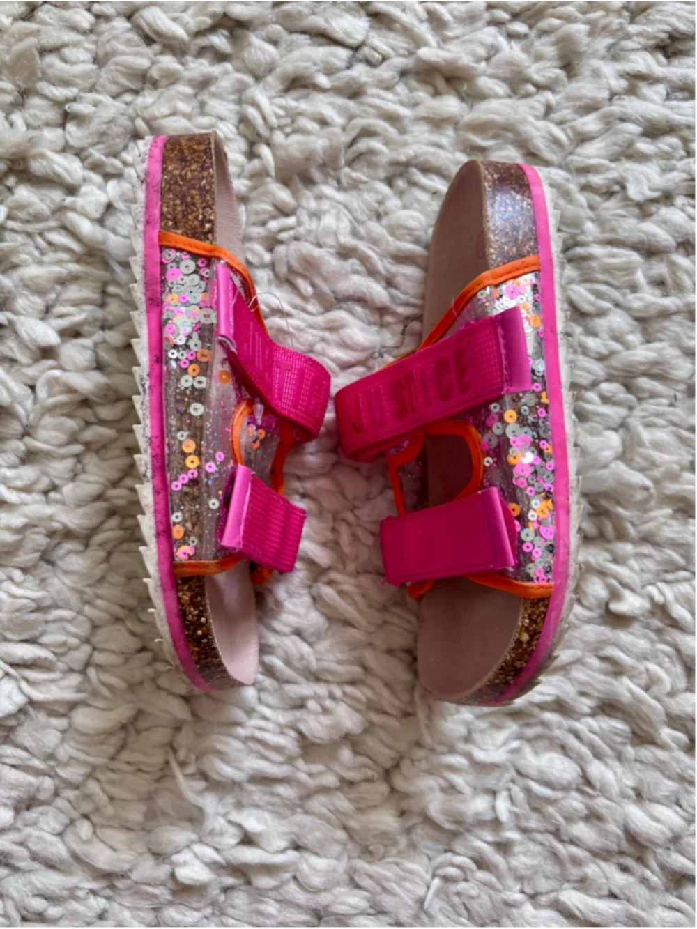 Girls Justice Sandals Size 13 Pink Orange Sequin Strappy Shoes
